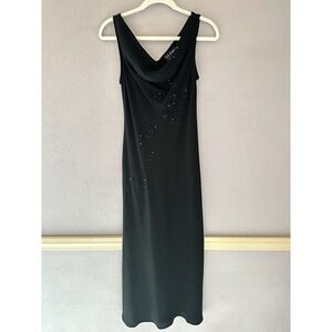 S.L. Fashions Black Beaded Cowl Neck Dress Vintage Style Whimsigoth Y2K